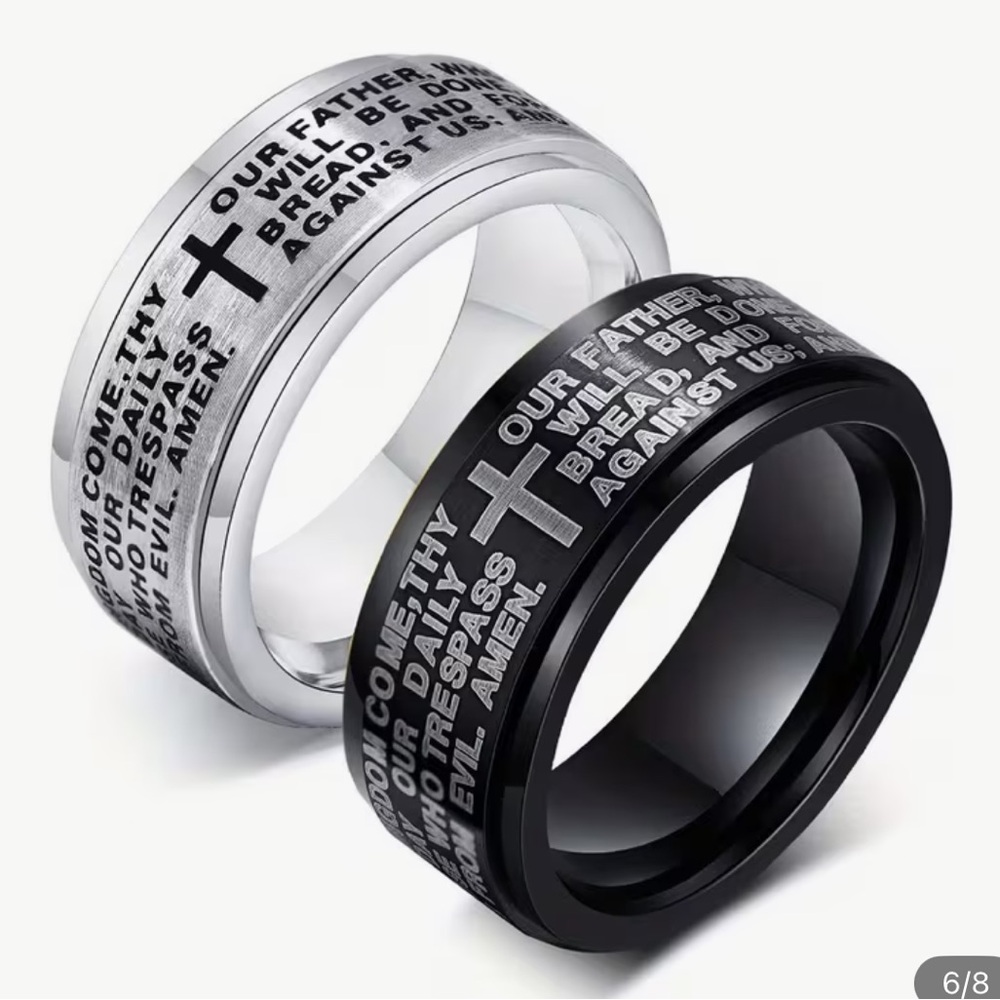 NWT 🤩 Silver and Black Prayer Rings Stainless Steel size 12 set of TWO rings!